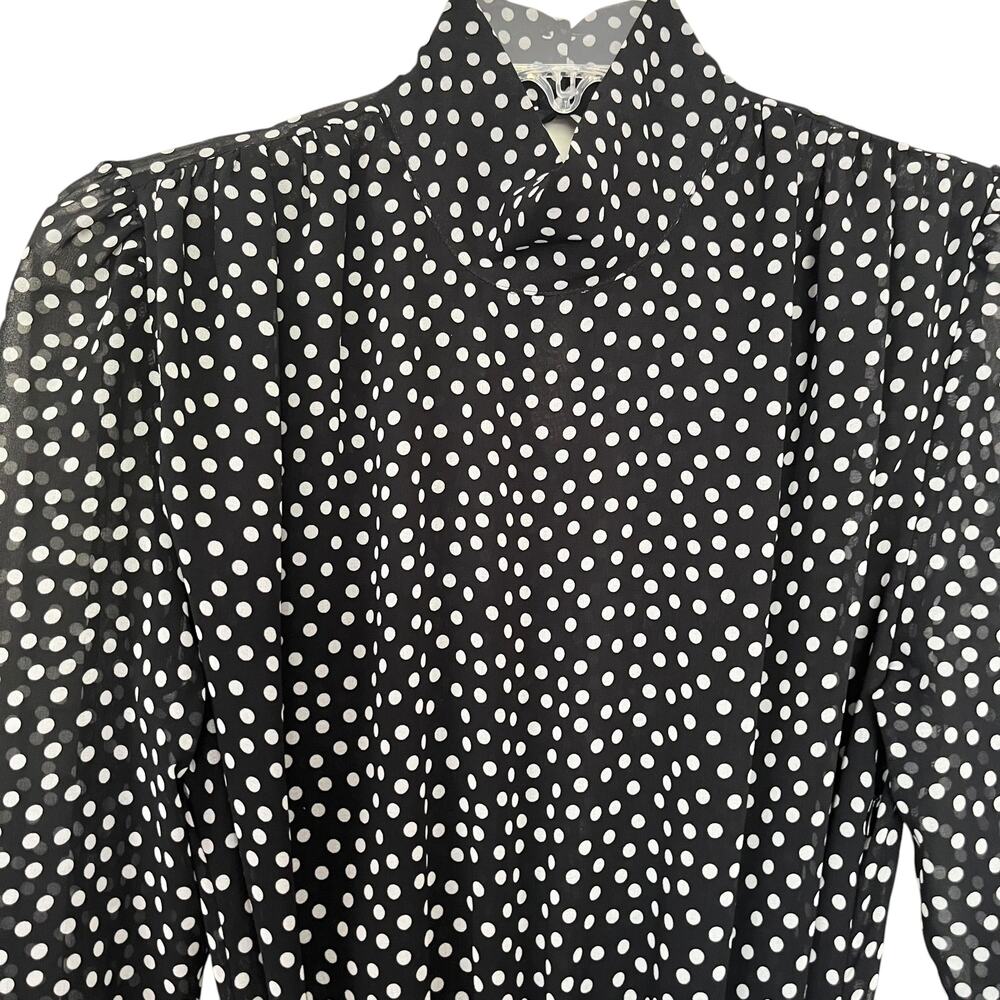 ZARA Black White Polka Dot Mock Neck Belted Midi Dress Long Sleeve - Picture 3 of 10